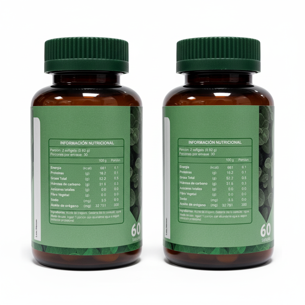 Aceite de Orégano - Información nutricional formato cuadrado